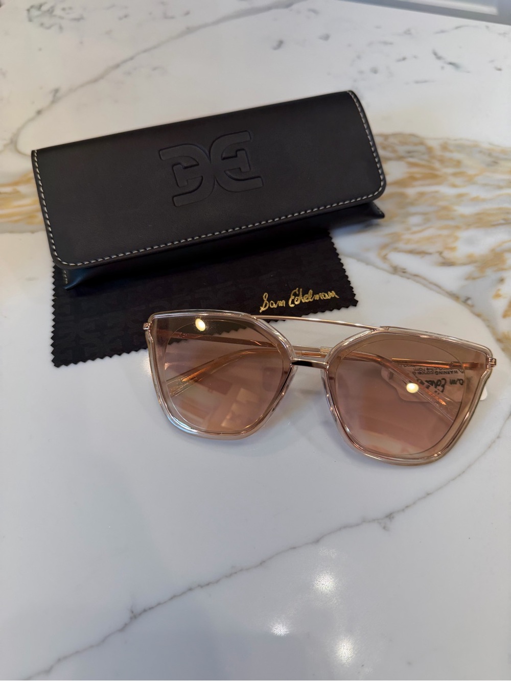 Sam Edelman Cat Eye Sunglasses Rose Gold Clear Frame NWT w/ Case